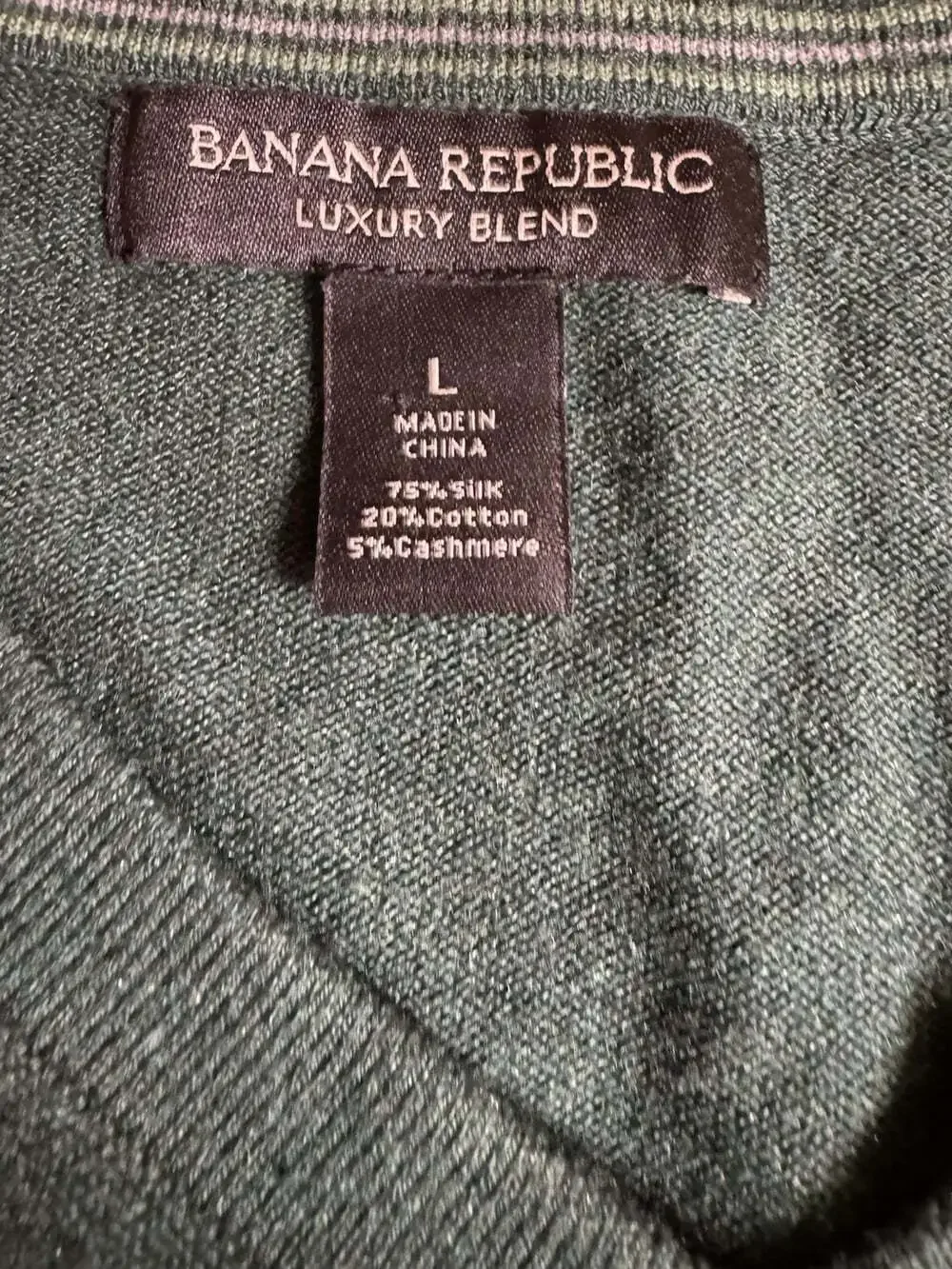 Banana Republic Knit V-Neck Pullover Sweater Men’s L Green Silk Cotton Cashmere